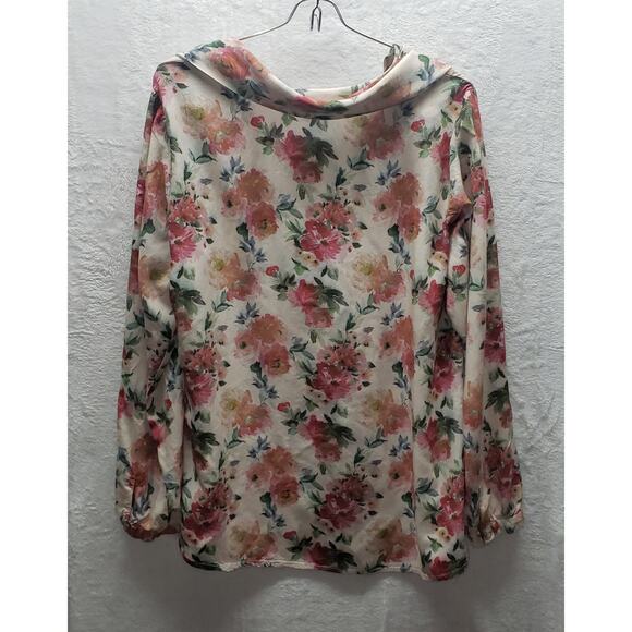 Tolani Collection Blouse M Watercolor Floral Modal Soft Tie Neck Boho Style - Picture 6 of 10